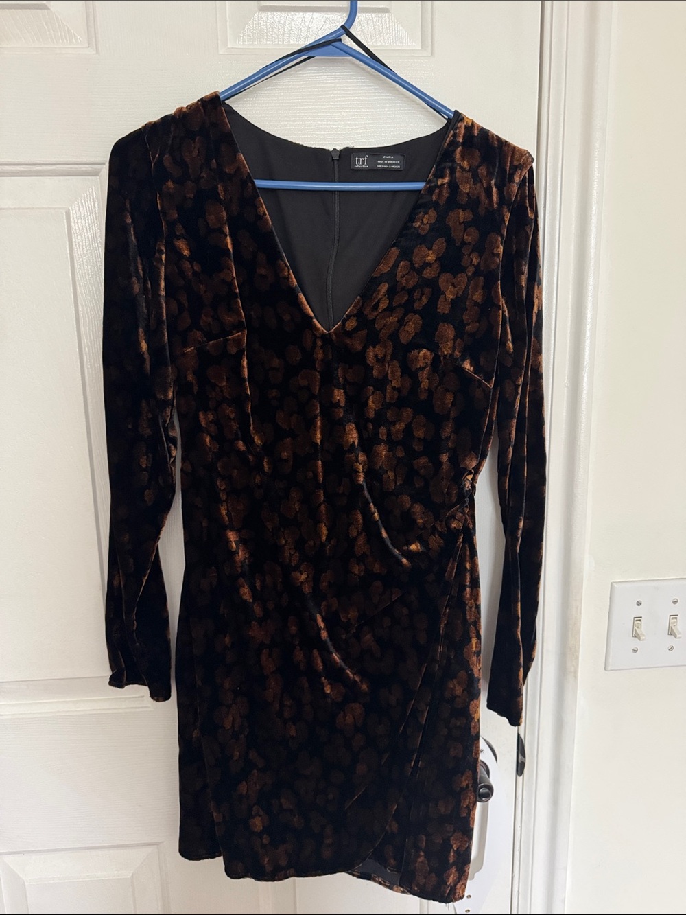 Zara Velvet Leopard Wrap Dress - Black & Brown